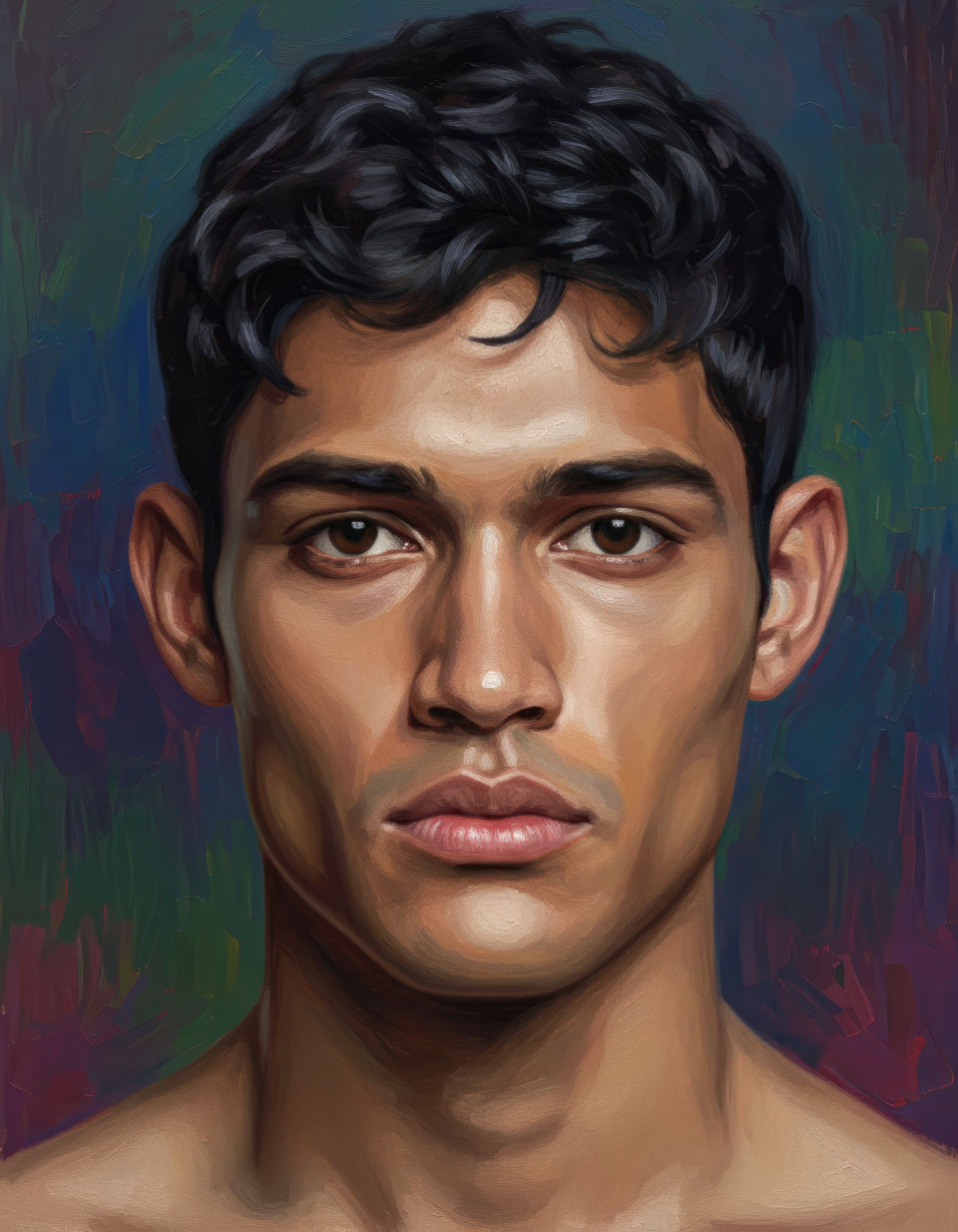 Oil painting style portrait of a man with serene jewel tones google gemini prompt
