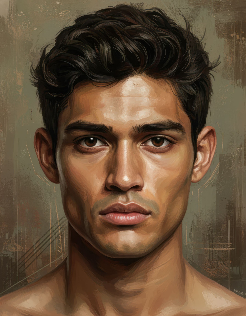 Artistic portrait illustration of a man with earthy powerful tones google gemini prompt
