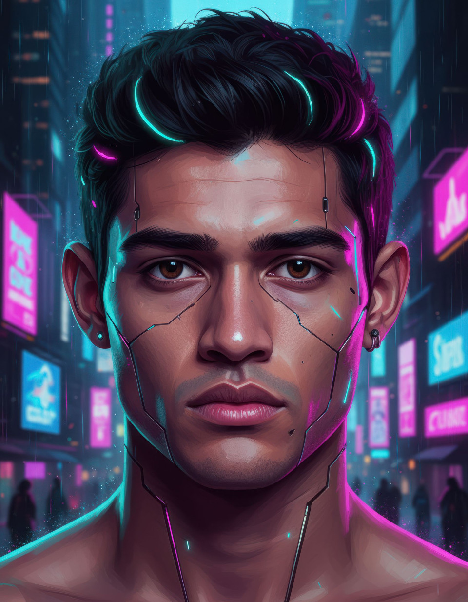 Cyberpunk portrait art of a man with neon futuristic lighting google gemini prompt