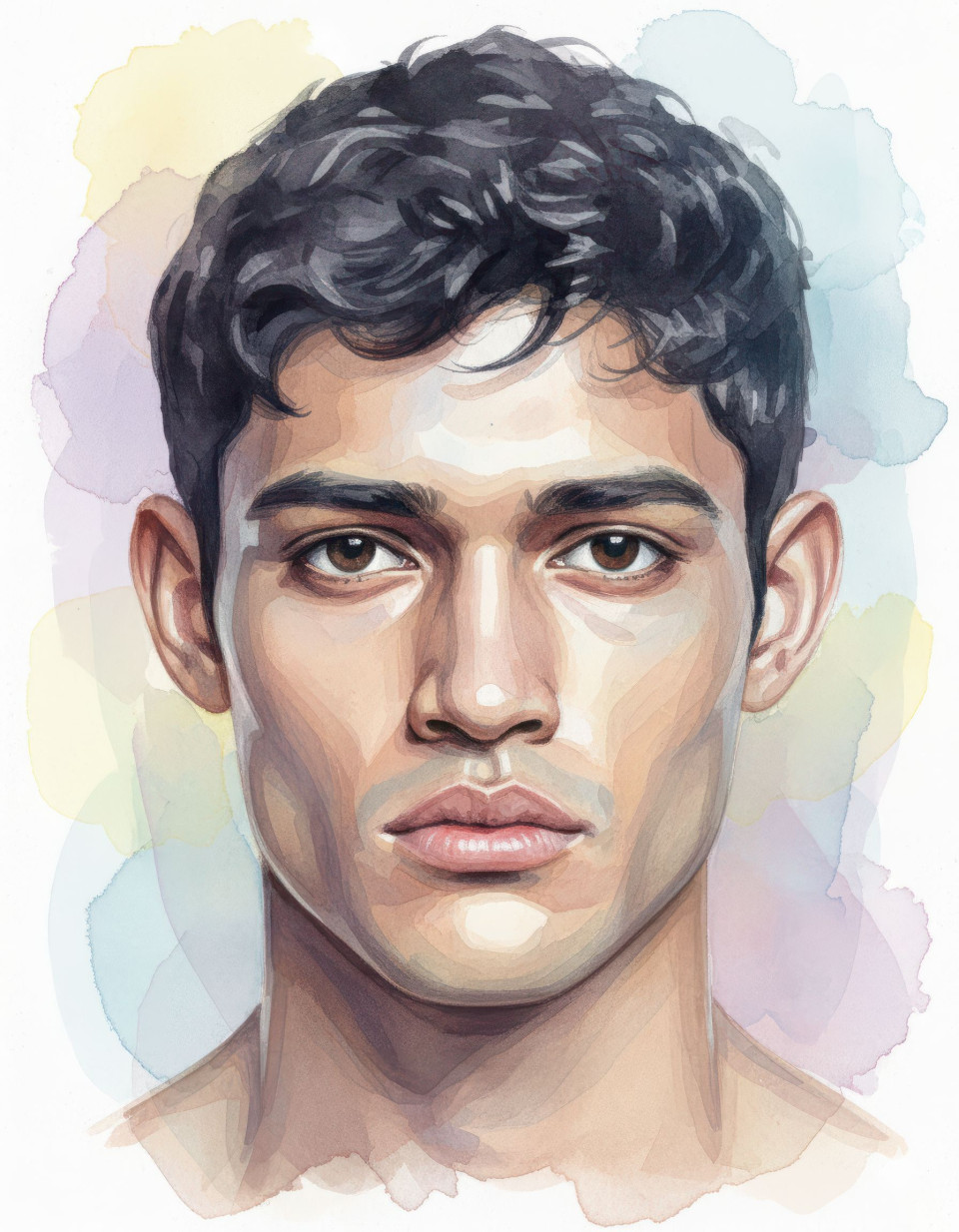 Watercolor portrait illustration of a man with pastel tones google gemini prompt