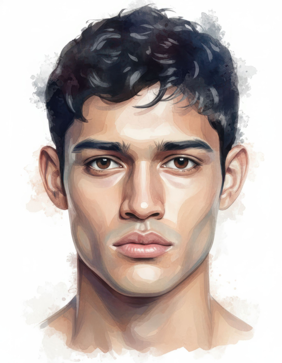 Soft watercolor portrait illustration of a man with dreamy mood google gemini prompt