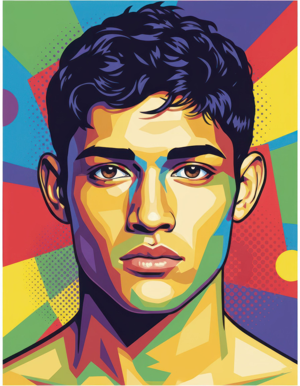 Pop art style portrait illustration of a man with bold colors google gemini prompt