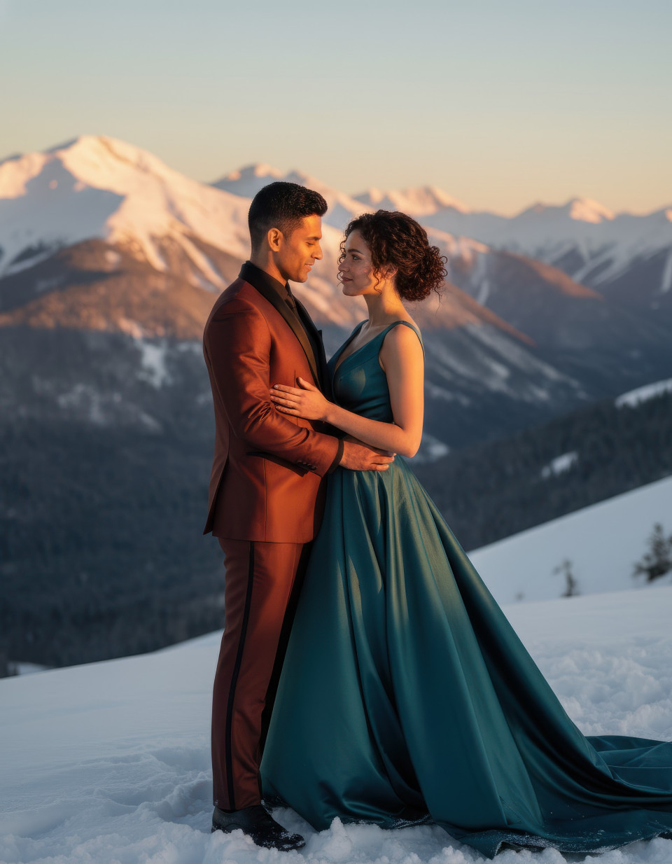 Interracial mountain couple portrait google gemini prompt