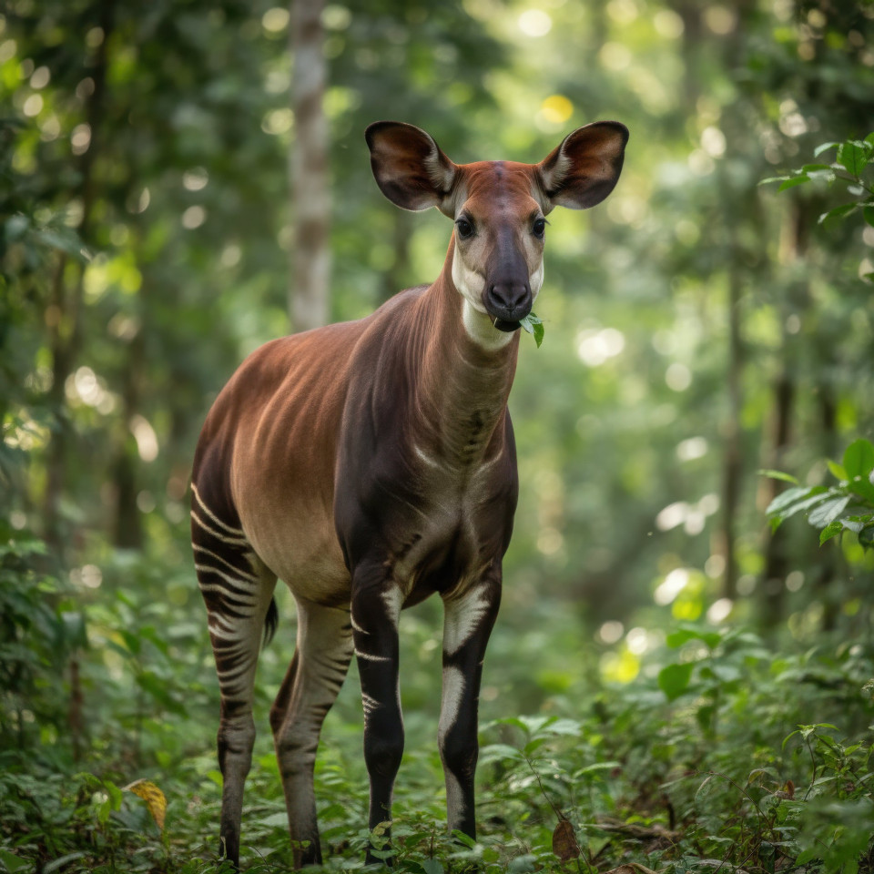 Okapi in equatorial forest mid-morning google gemini prompt