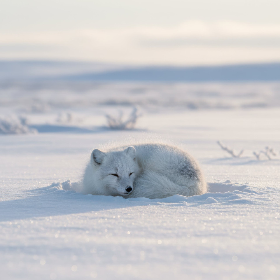Arctic fox in snow-covered tundra early morning google gemini prompt