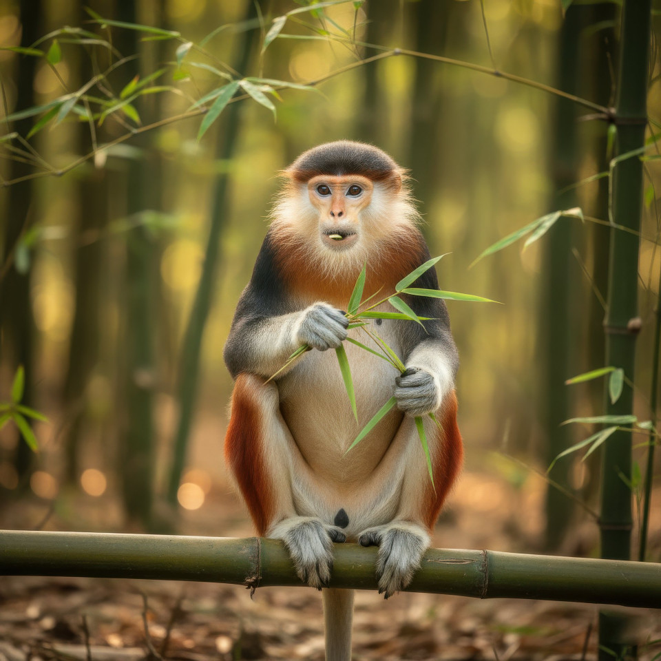 Red-shanked douc monkey in bamboo forest late afternoon google gemini prompt