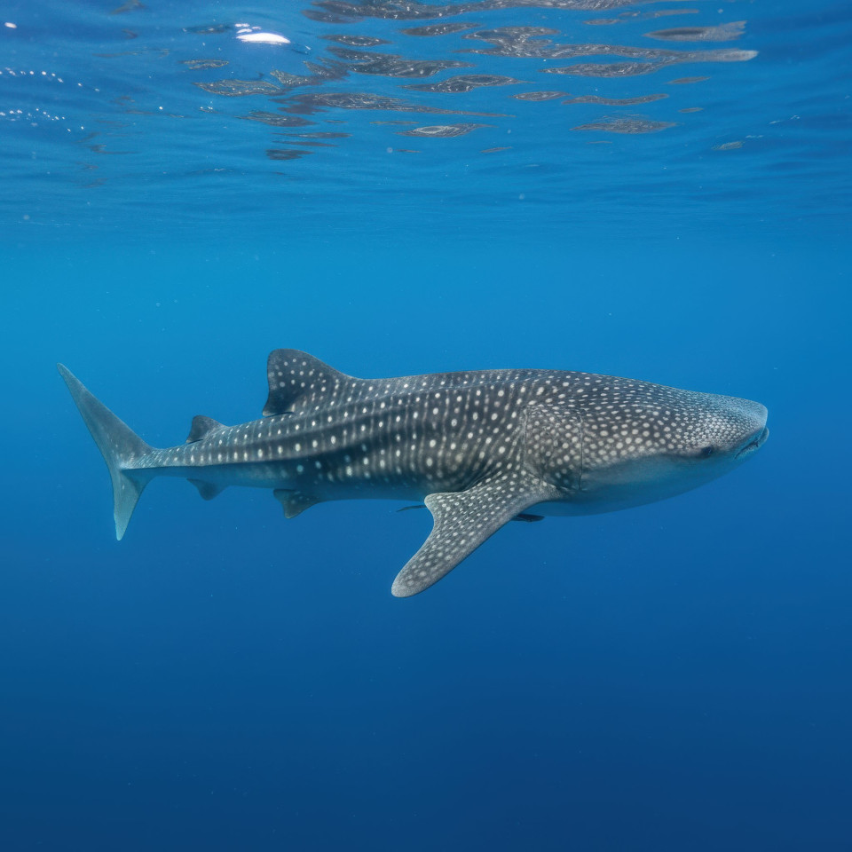 Whale shark swimming in tropical open ocean google gemini prompt