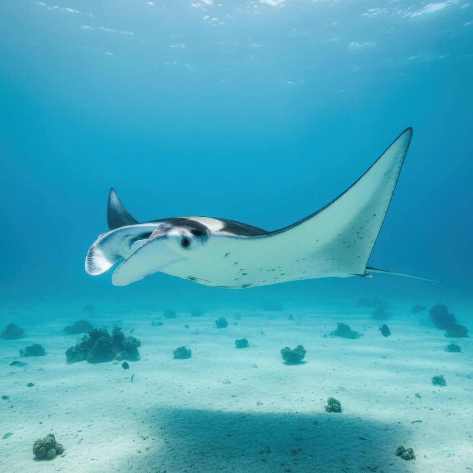 Manta ray swimming over sandy seabed google gemini prompt
