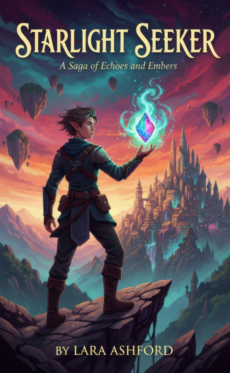 Teen hero with glowing artifact fantasy book cover google gemini prompt