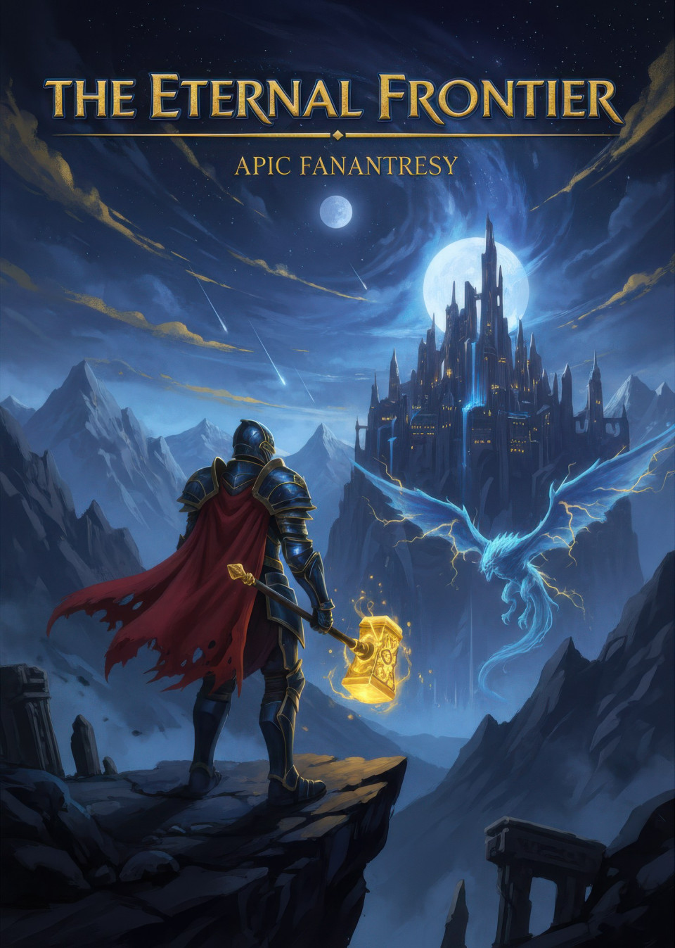 Epic fantasy warrior on cliff cinematic book cover google gemini prompt