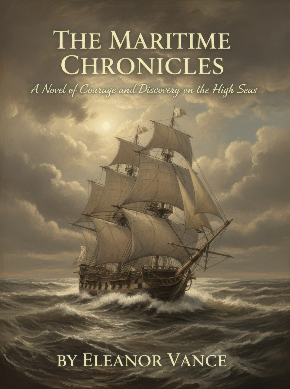 Old ship at sea historical fiction book cover google gemini prompt