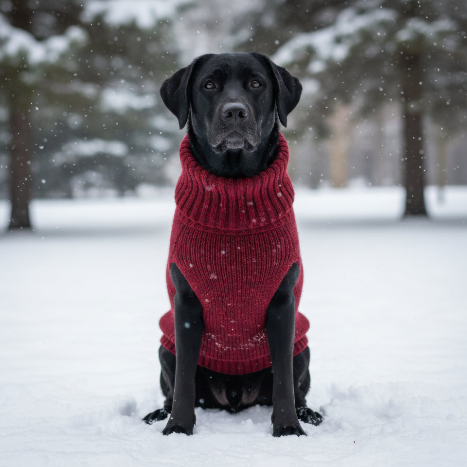 Labrador wearing wool sweater in snowy park google gemini prompt