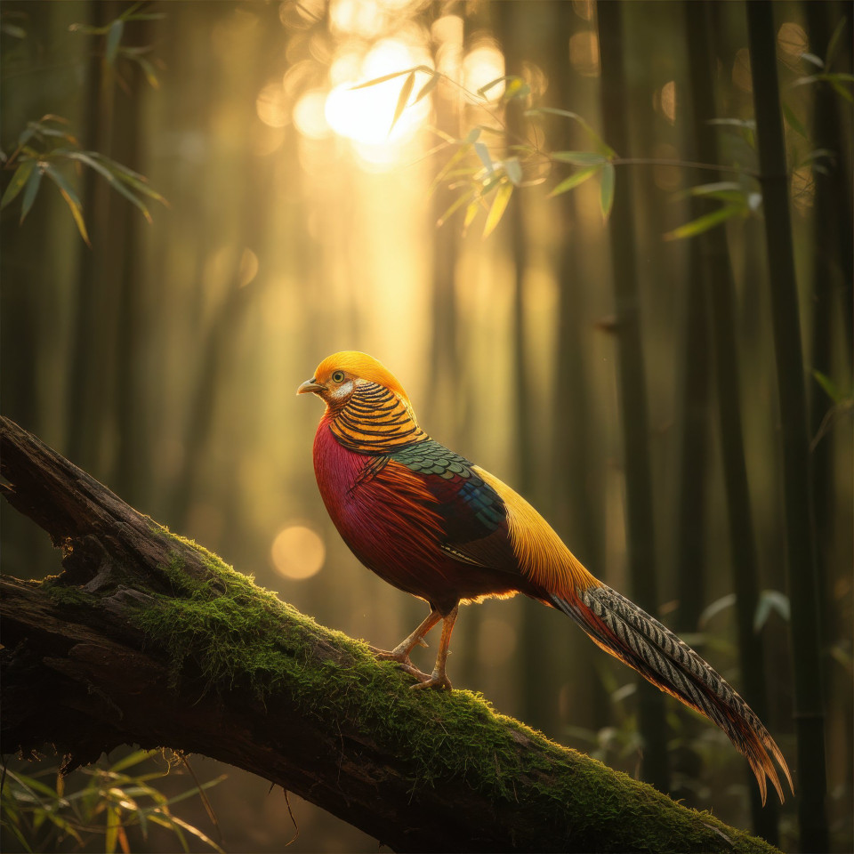 Golden pheasant perched in bamboo forest google gemini prompt