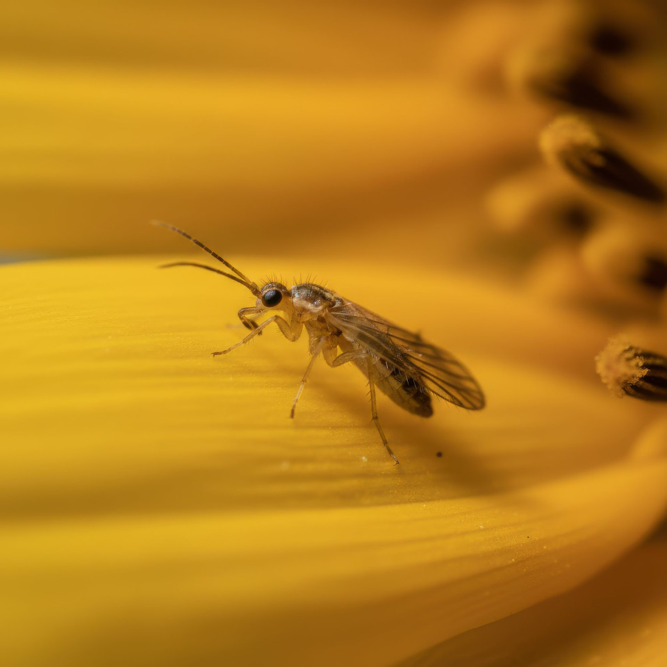 Thrips crawling on sunflower petal macro google gemini prompt