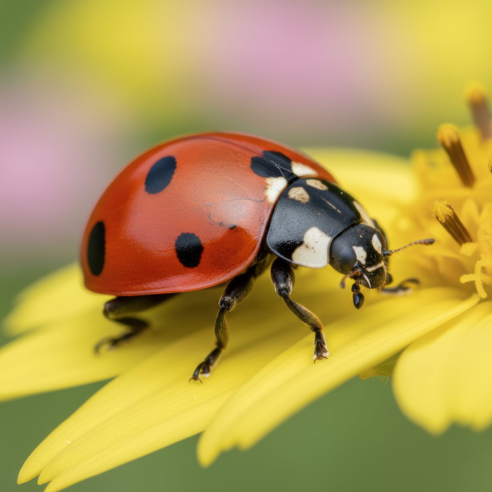 Ladybug crawling on flower petal macro google gemini prompt