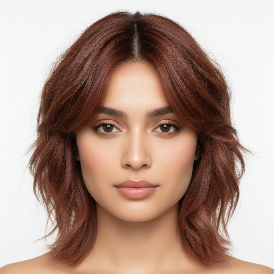 Fashion conscious young woman with soft wolf cut hairstyle google gemini prompt