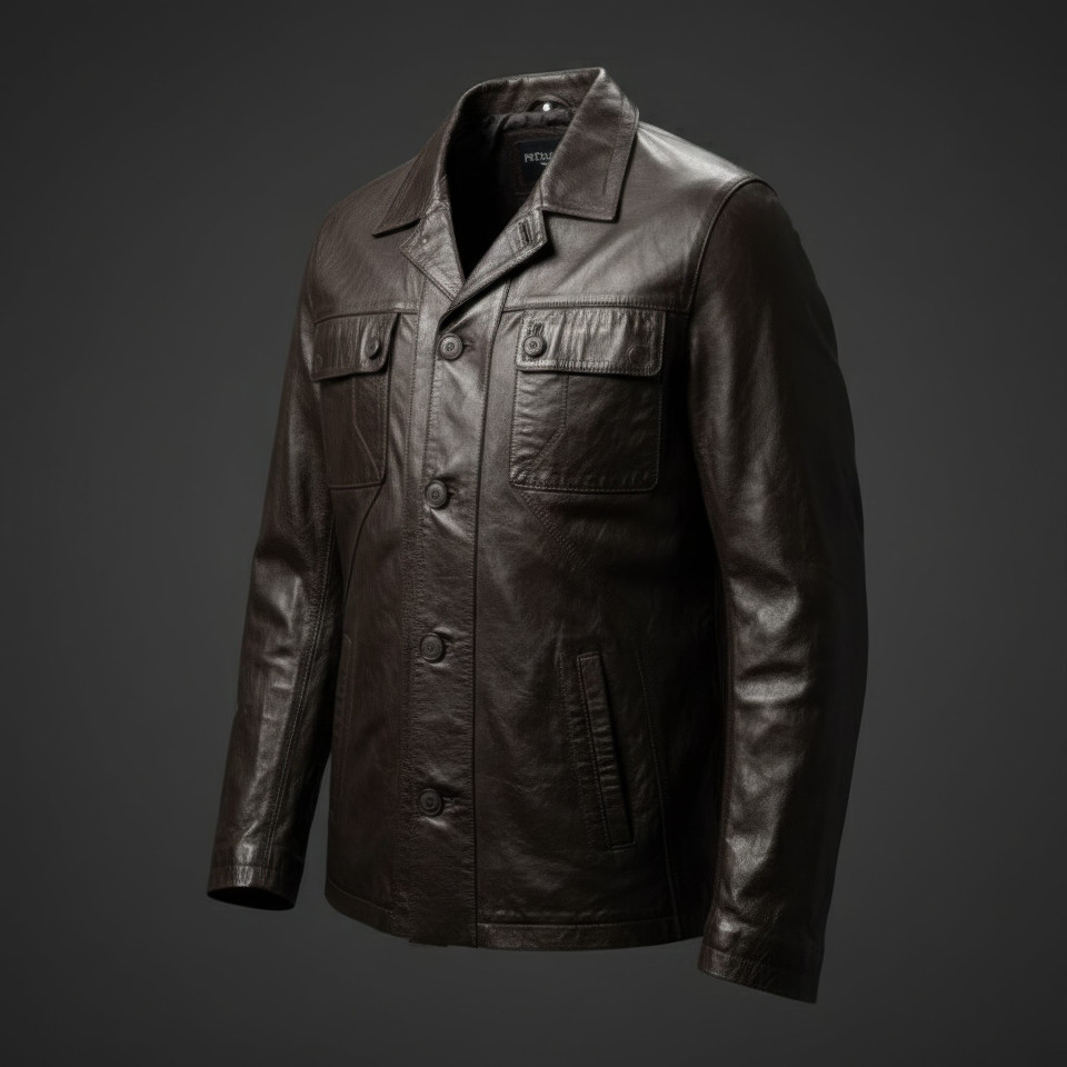 Leather jacket three quarter view on dark background google gemini prompt