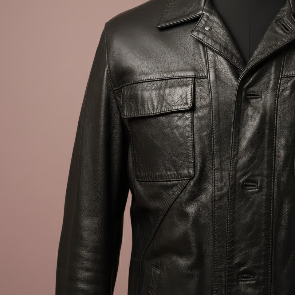 Leather jacket close up detail on blush background google gemini prompt