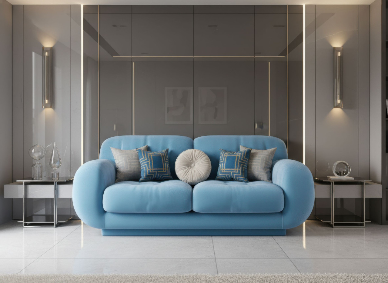 Velvet sofa in luxury condo living area with modern decor google gemini prompt