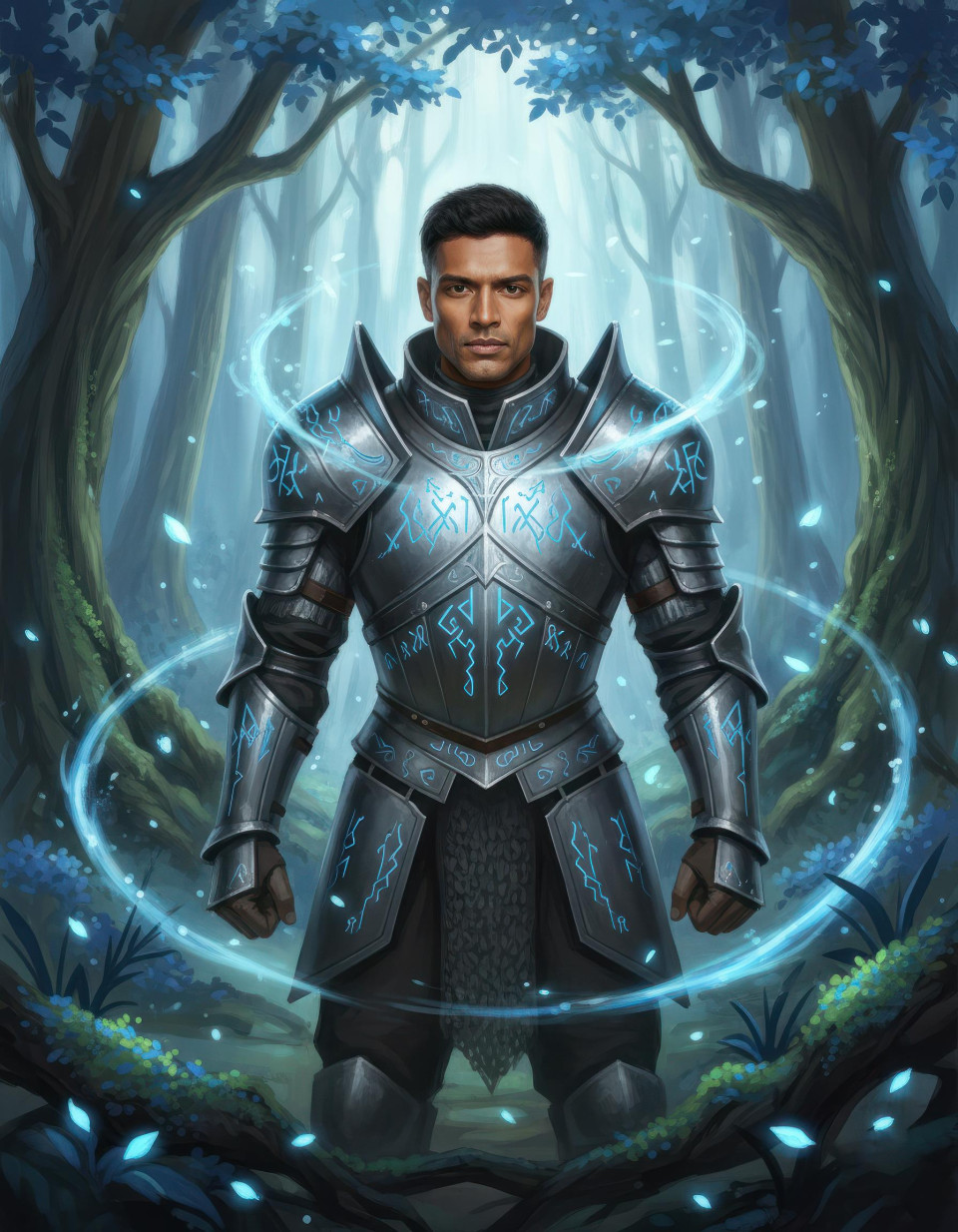 Epic fantasy knight portrait in enchanted woodland google gemini prompt