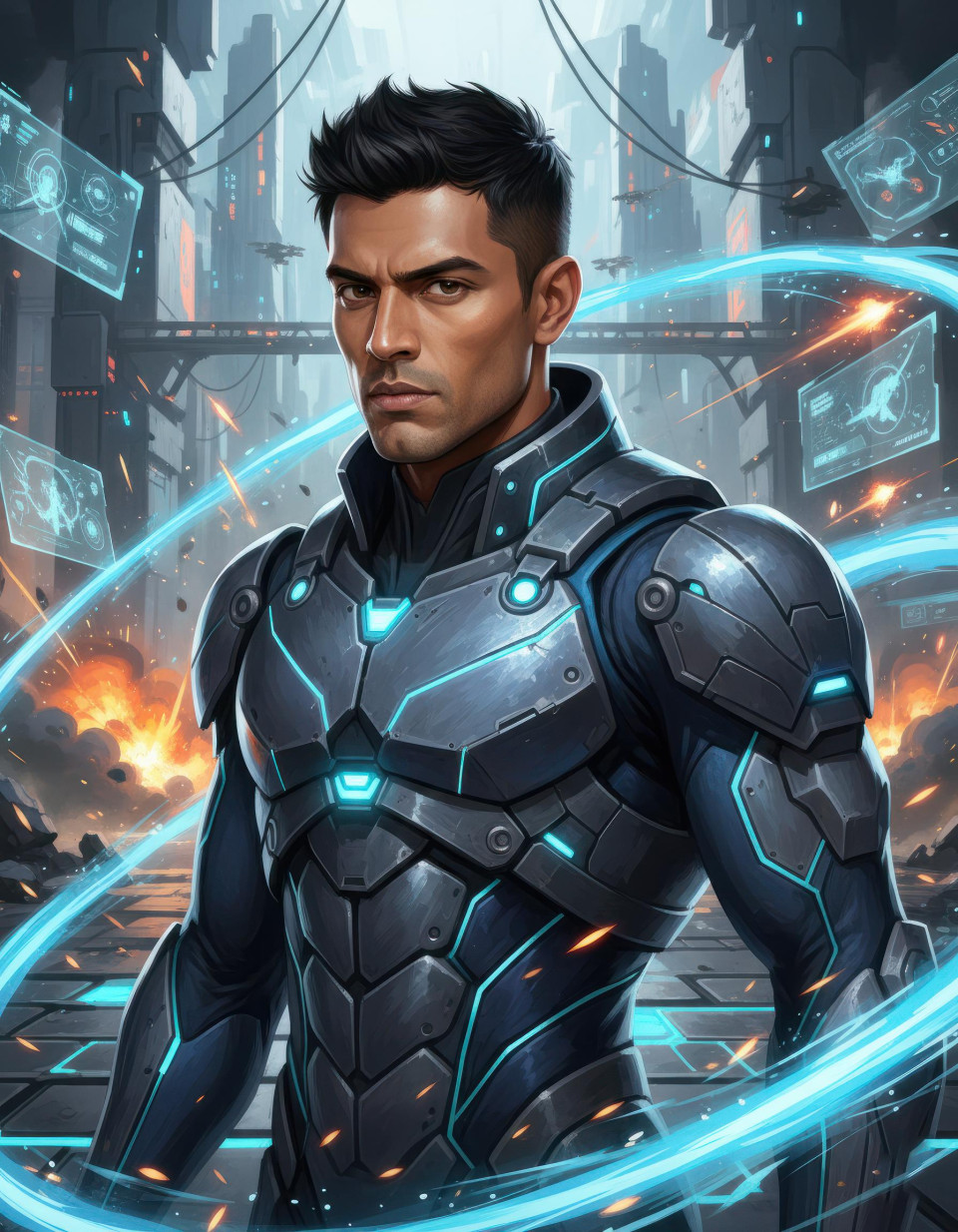 Anime style futuristic warrior in battle arena google gemini prompt