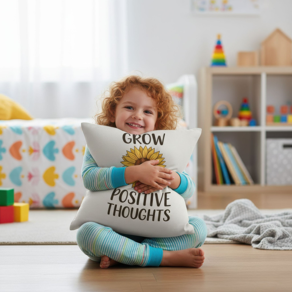 Cushion lifestyle mockup in playful kids bedroom google gemini prompt