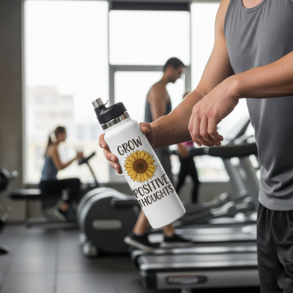 Water bottle lifestyle mockup in modern gym interior google gemini prompt