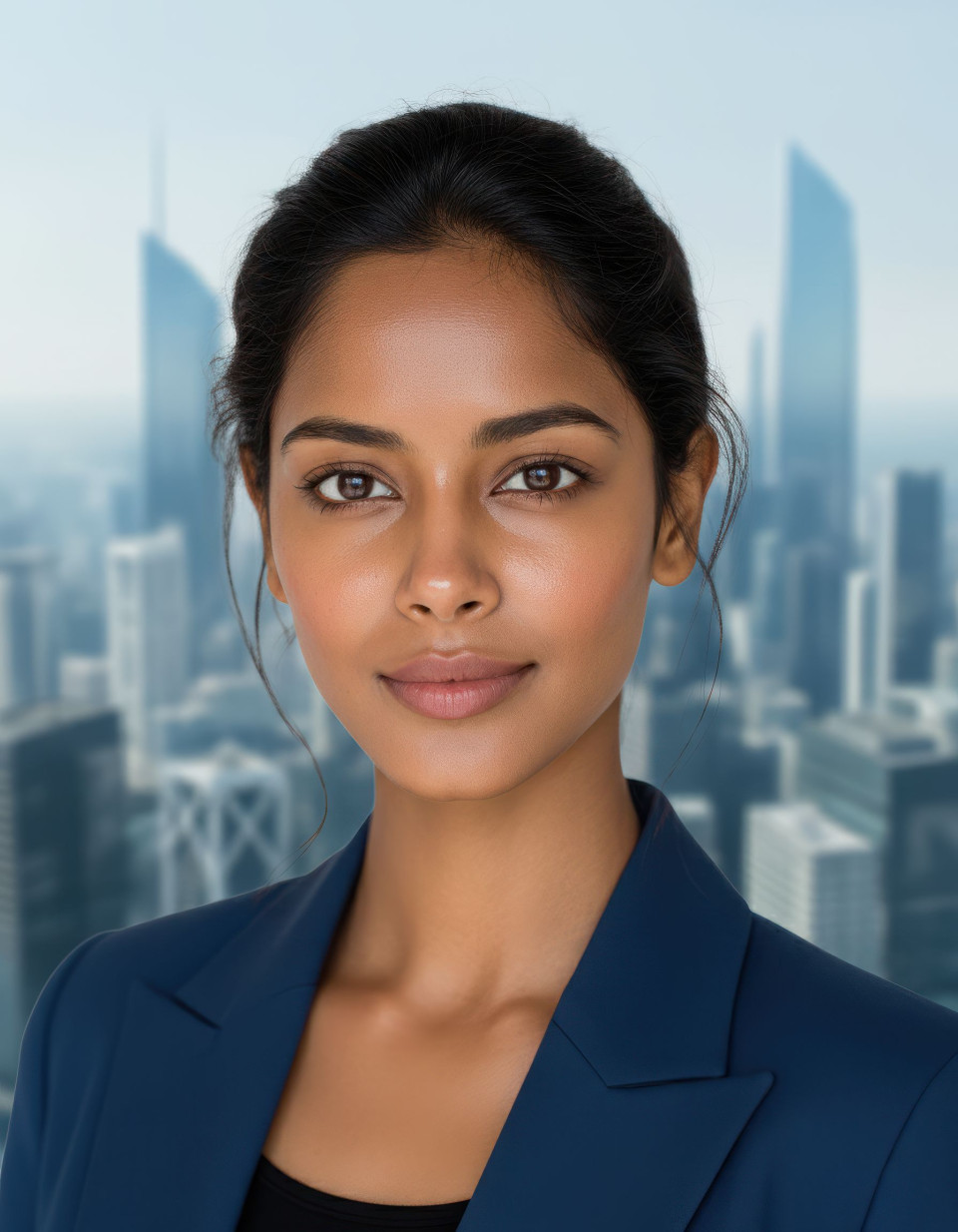 Tech startup founder with skyline background sharp focus google gemini prompt