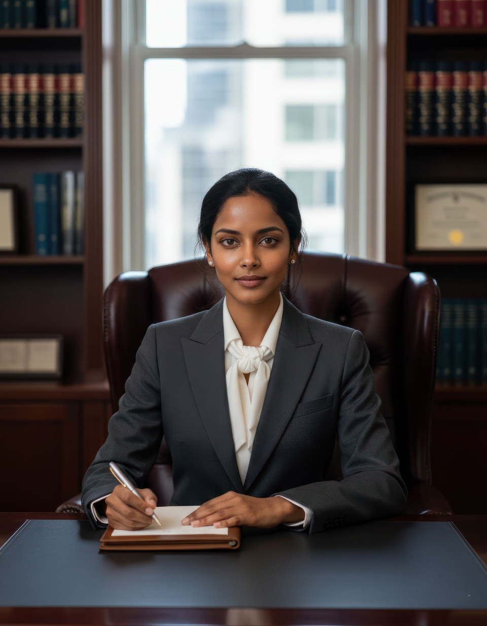 Corporate lawyer in private office interior sharp focus google gemini prompt