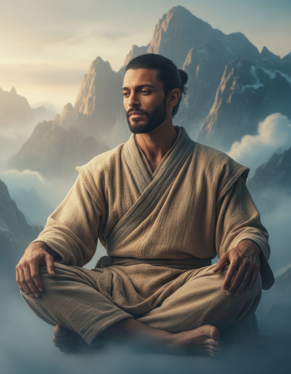 Mountain monk portrait expressing serene restraint google gemini prompt