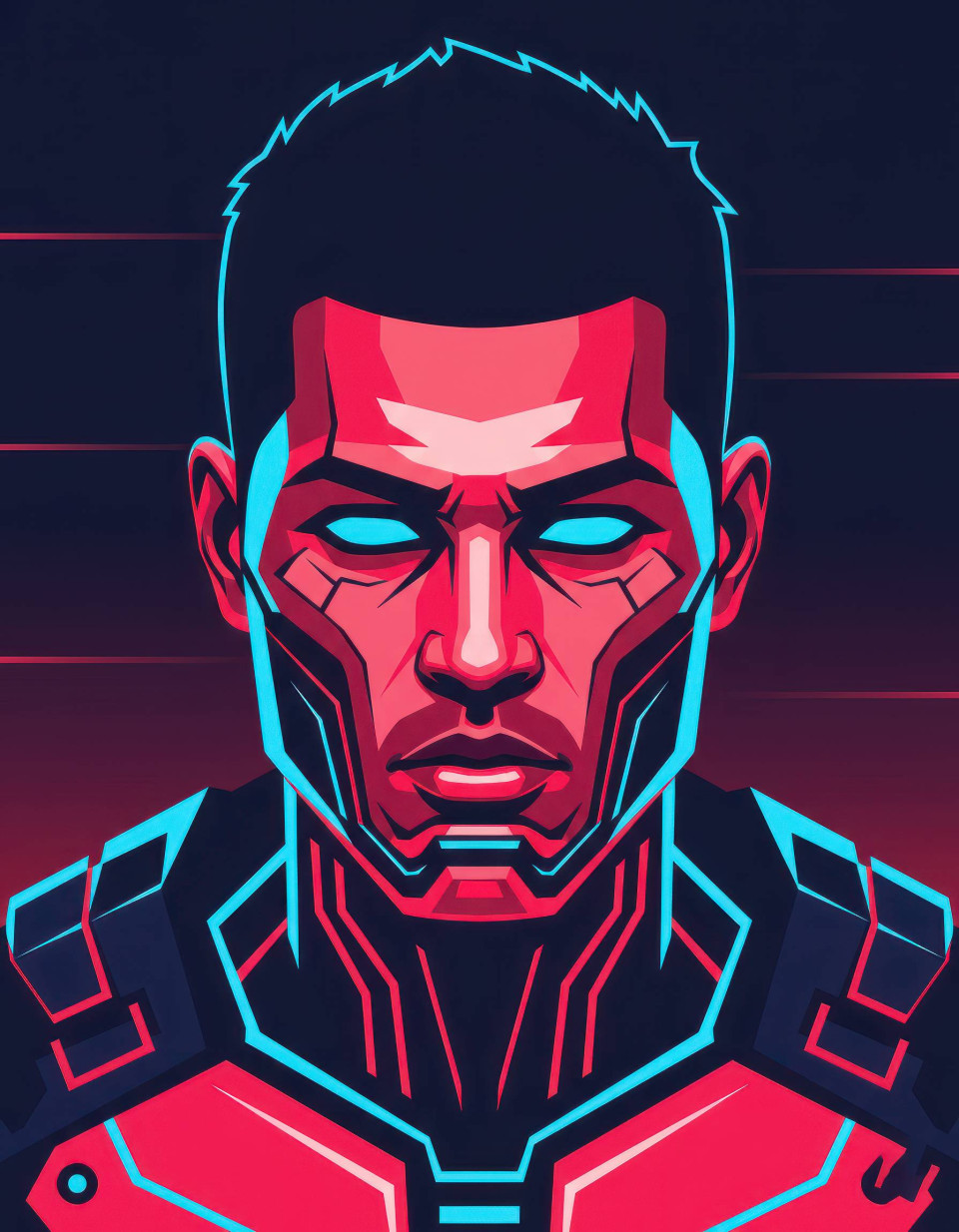 Male battle android digital vector art outrun vaporwave google gemini prompt