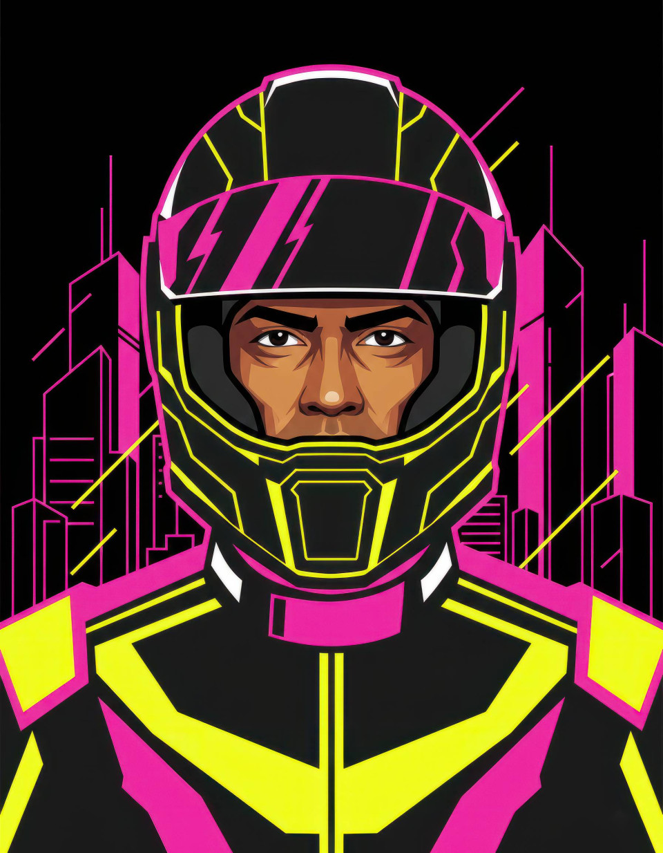 Male speed racer digital vector art outrun cyberpunk google gemini prompt