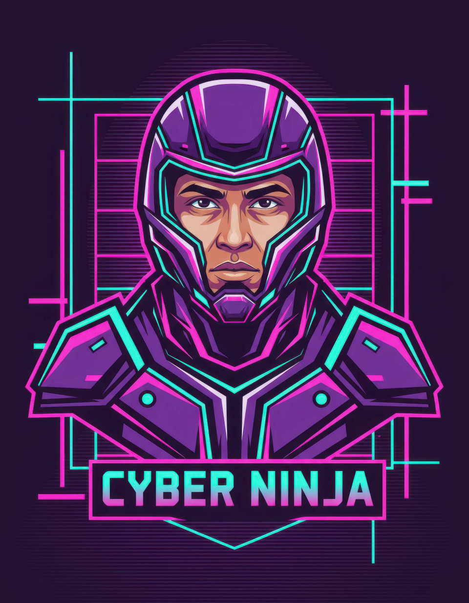Male cyber ninja digital vector art vaporwave retrowave google gemini prompt