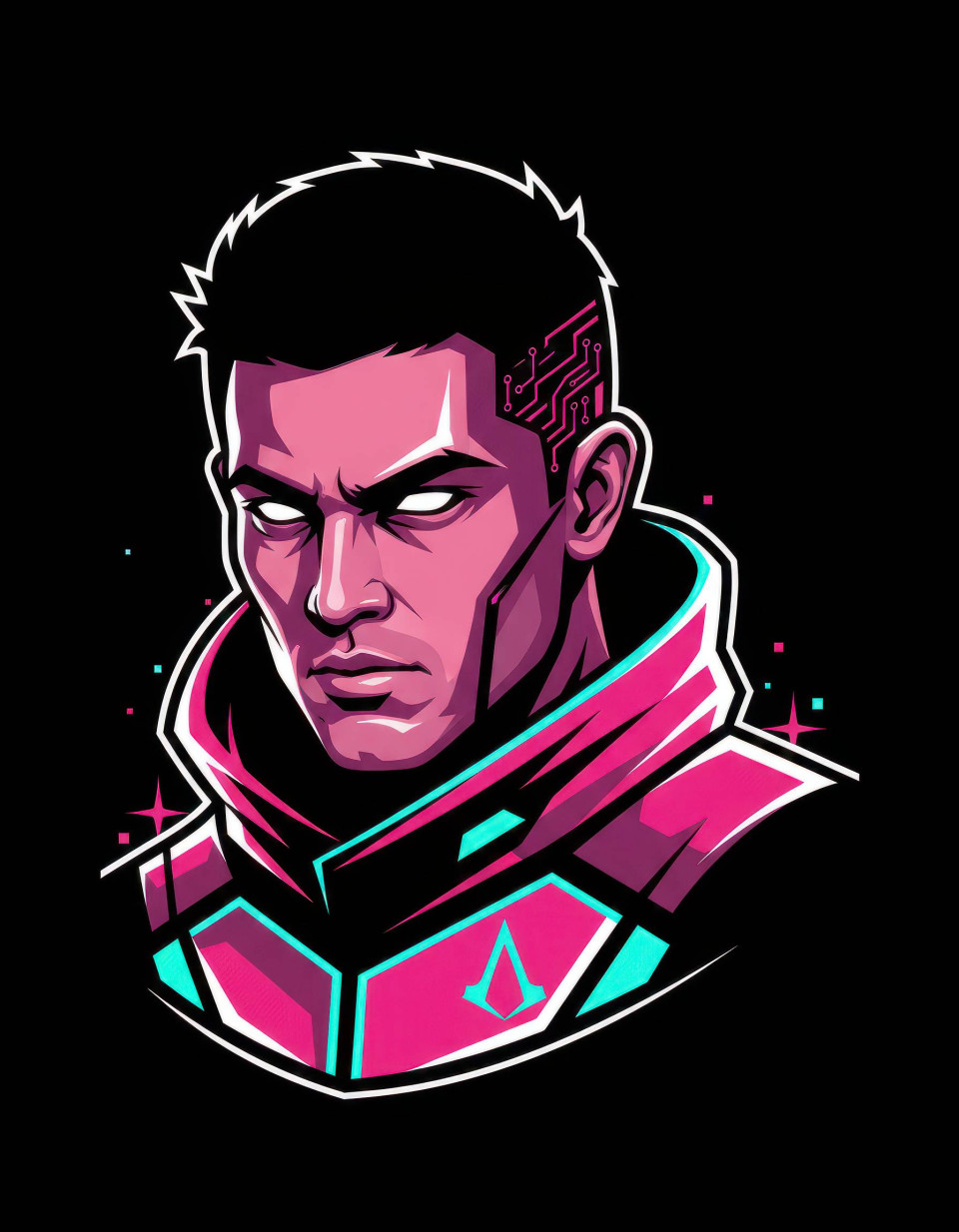 Male futuristic assassin digital vector art synthwave retrowave google gemini prompt