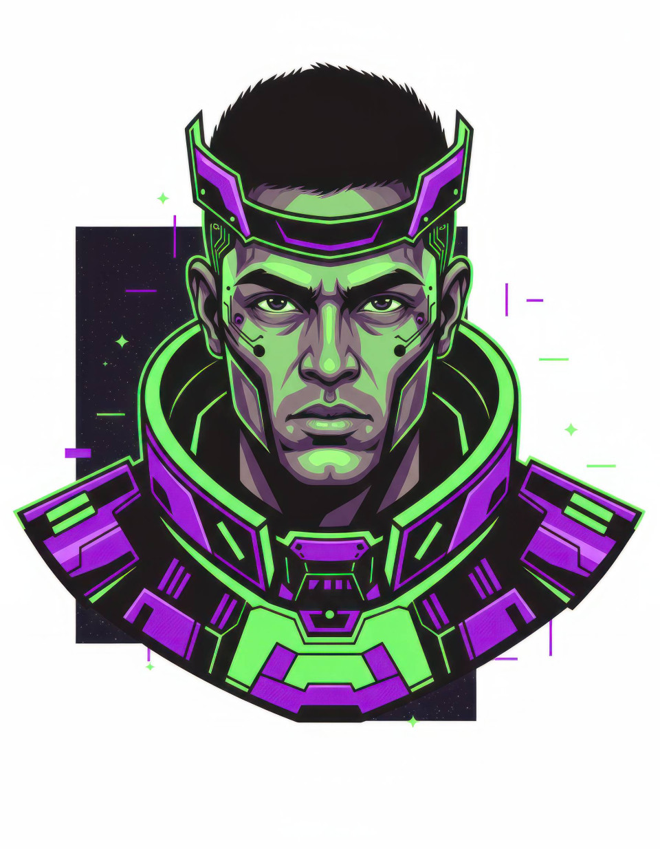 Male futuristic samurai digital vector art cyberpunk vaporwave google gemini prompt