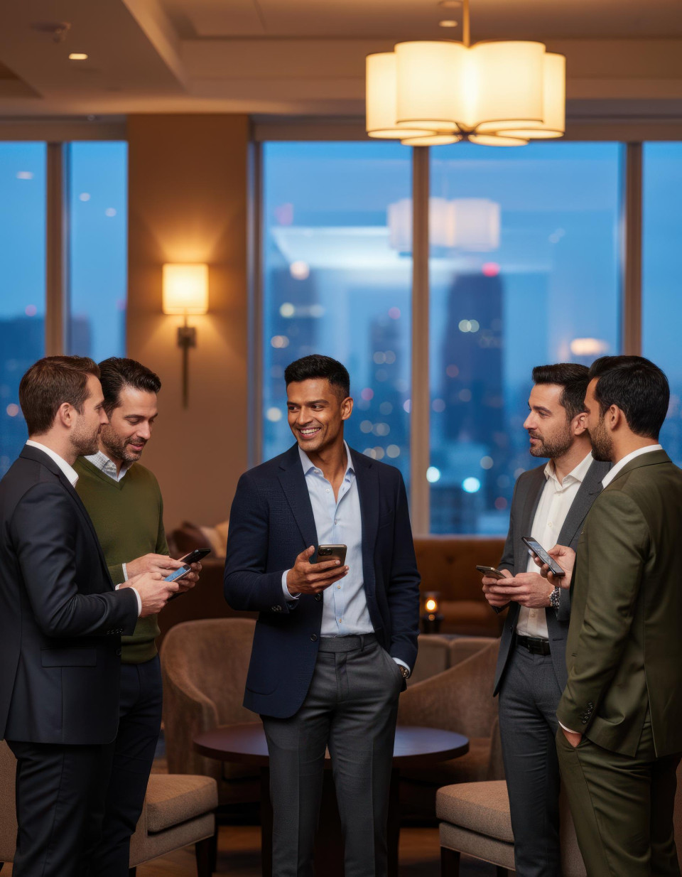 High rise lounge business networking scene google gemini prompt
