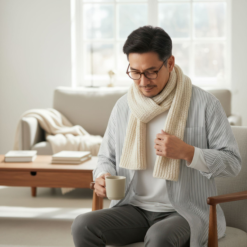 Middle-aged man in full-sleeve flannel shirt during winter day google gemini prompt