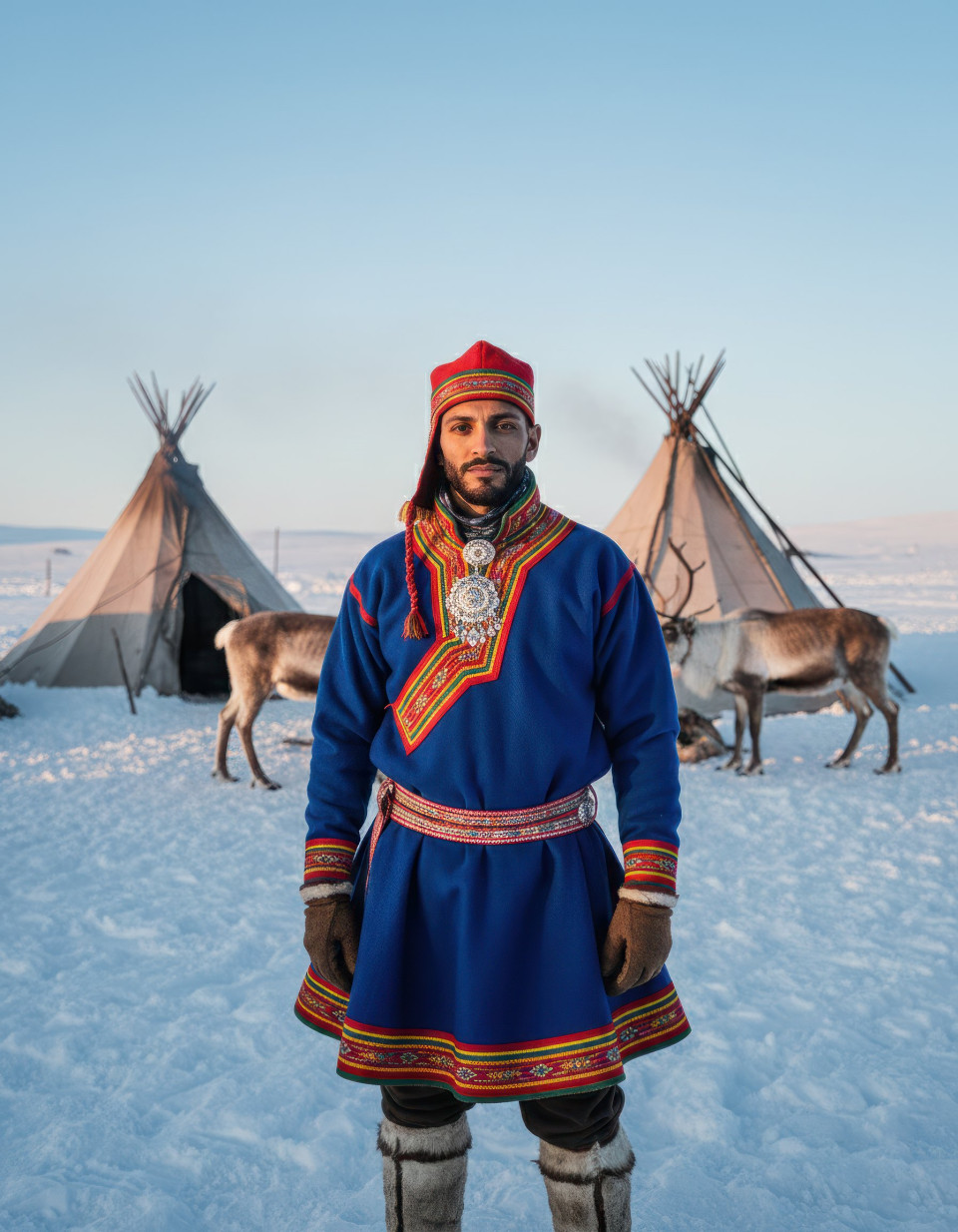 Sami man celebrating reindeer festival in tundra google gemini prompt