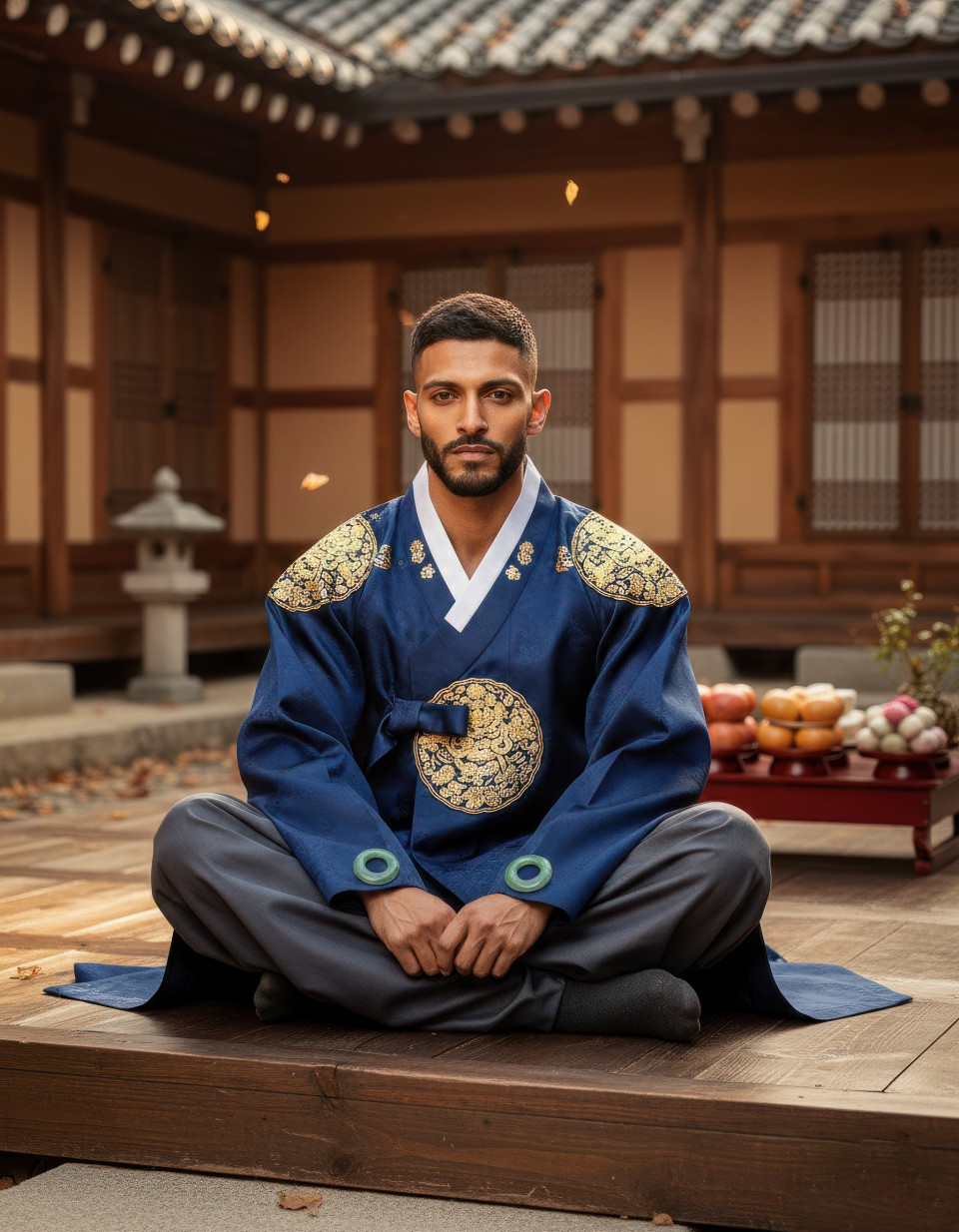 Korean man celebrating chuseok in traditional hanbok google gemini prompt