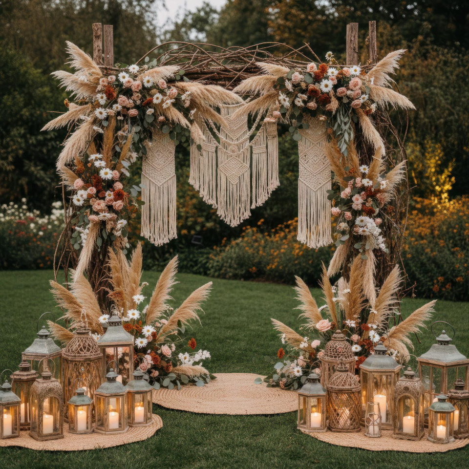 Rustic boho garden wedding altar decor google gemini prompt