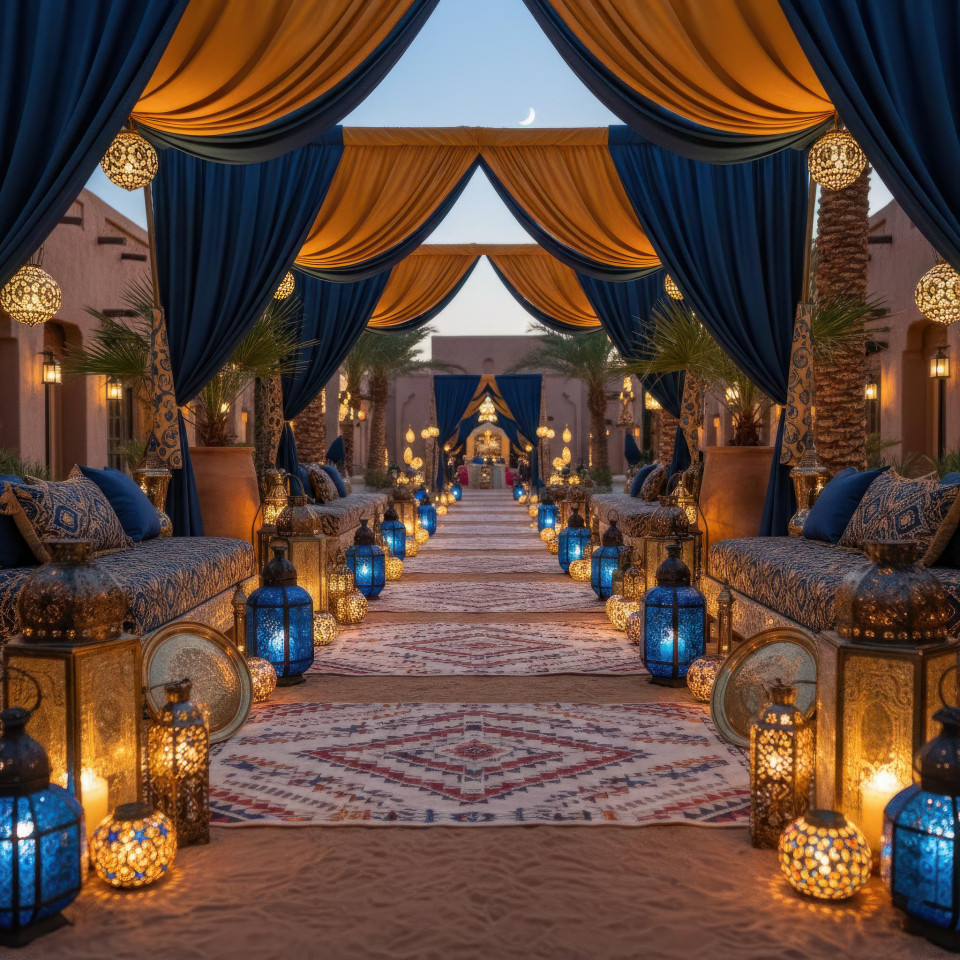 Moroccan arabian wedding aisle decor google gemini prompt
