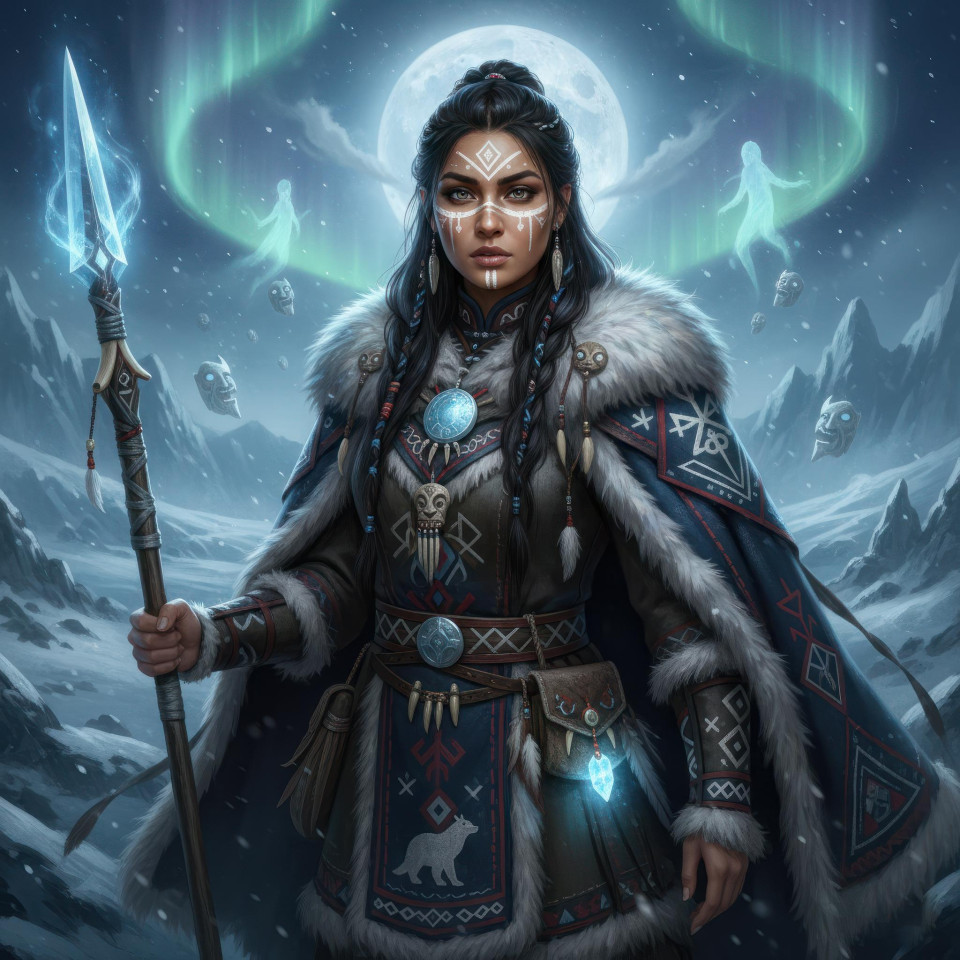 Inuit spirit hunter fantasy portrait cinematic realism google gemini prompt