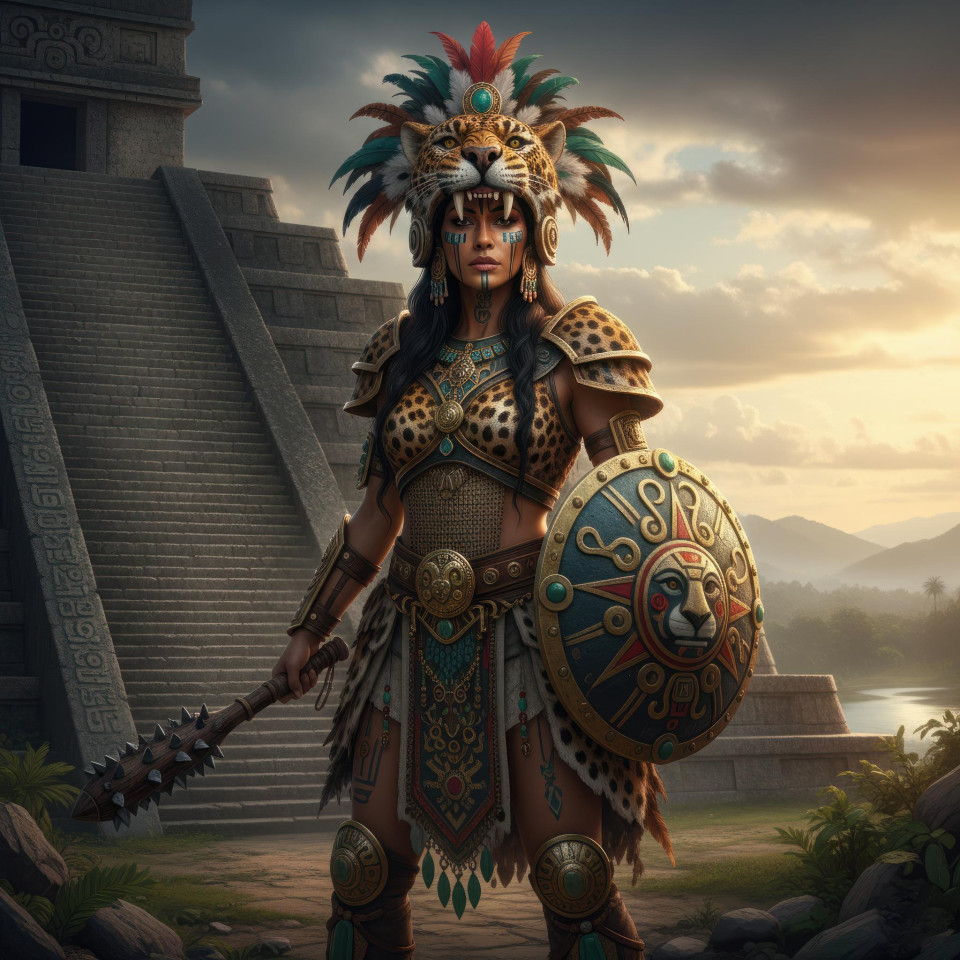 Aztec jaguar knight fantasy portrait cinematic realism google gemini prompt