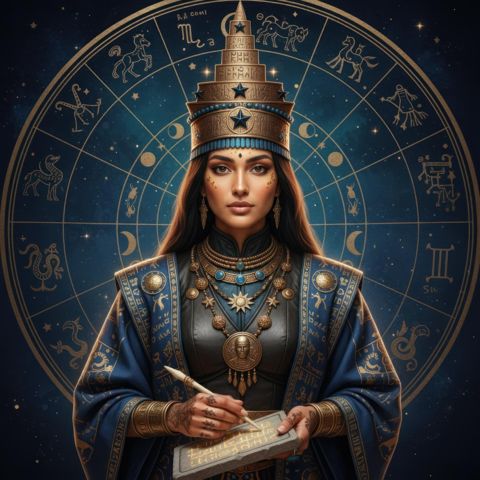 Mesopotamian star scribe fantasy portrait cinematic realism google gemini prompt