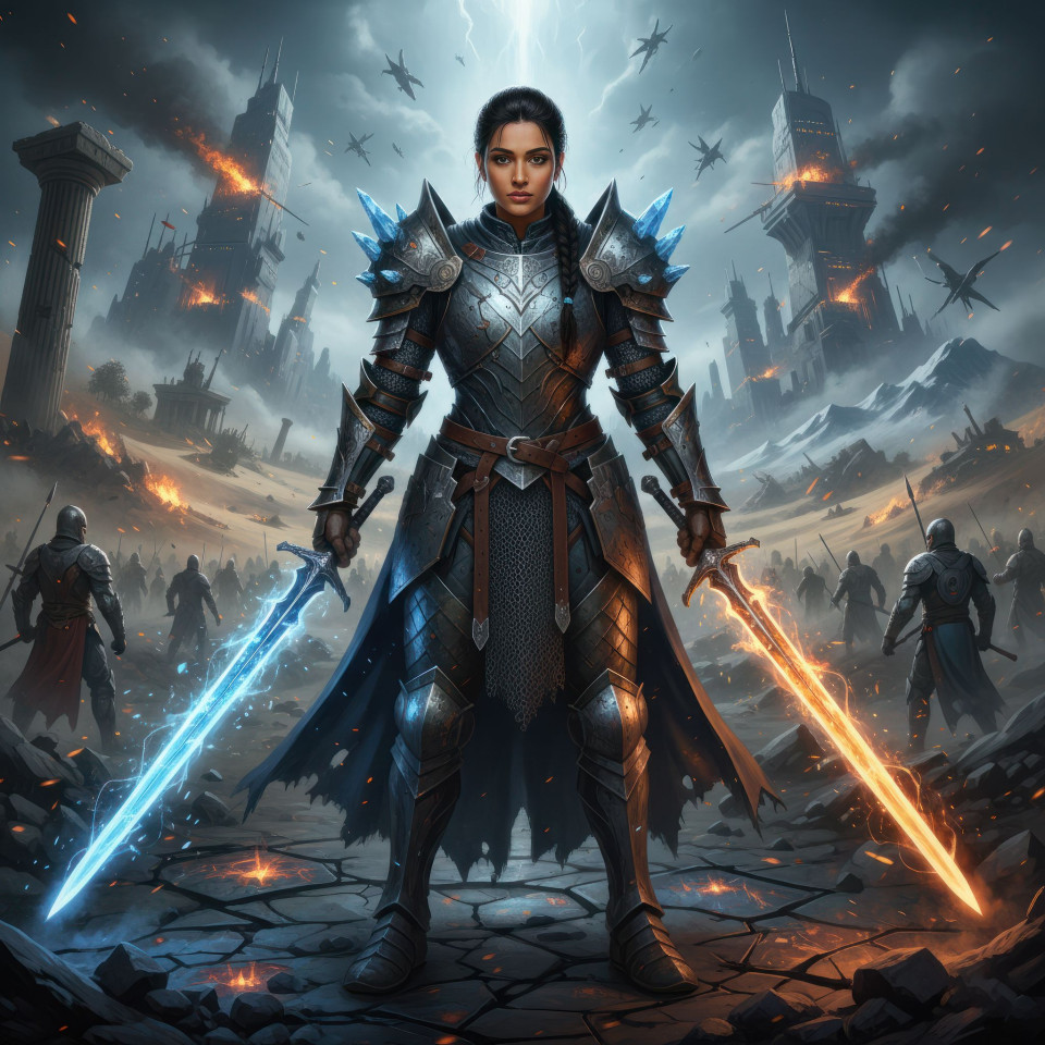 Cinematic time knight in fractured battlefield google gemini prompt