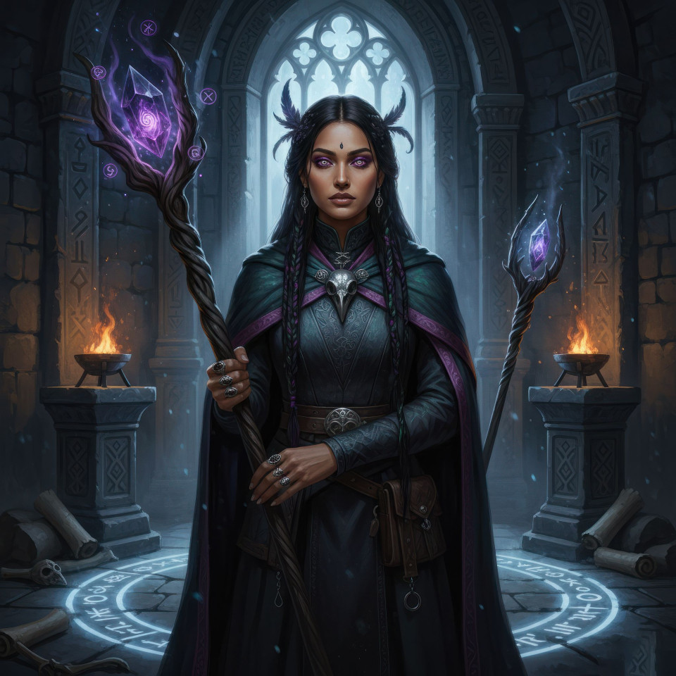 Dark fantasy witch in moonlit ritual chamber google gemini prompt