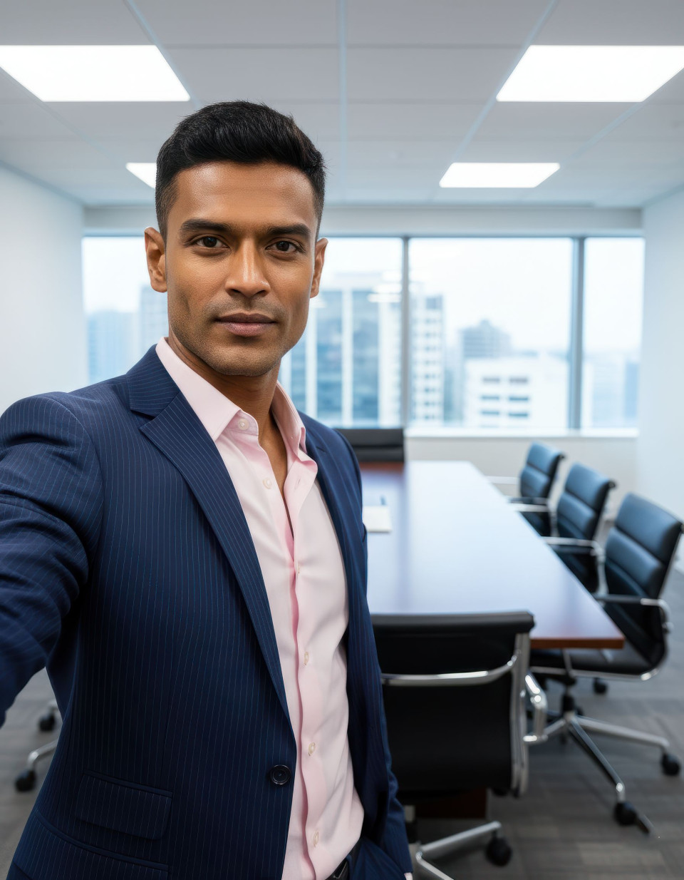 Corporate executive selfie in modern boardroom google gemini prompt