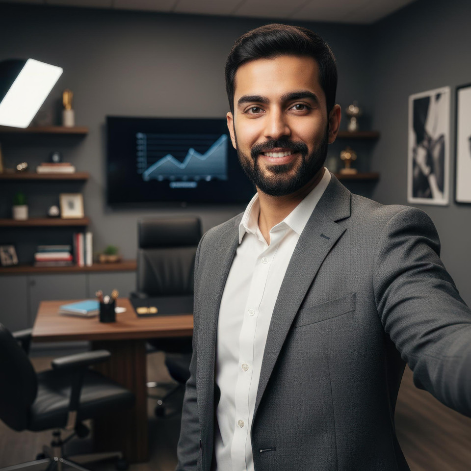 Business coach selfie in private consulting office google gemini prompt