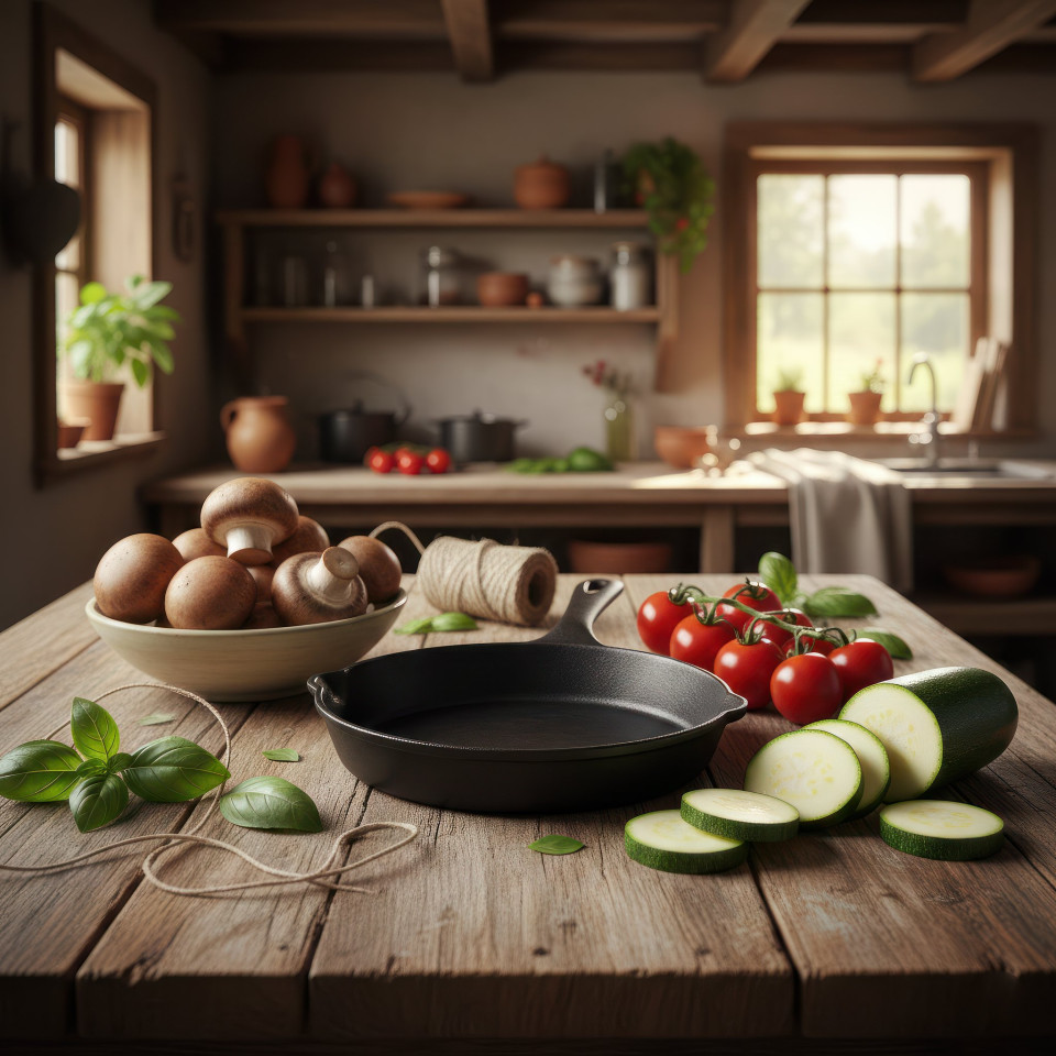 Raw farmhouse vegetables prep on wooden table google gemini prompt