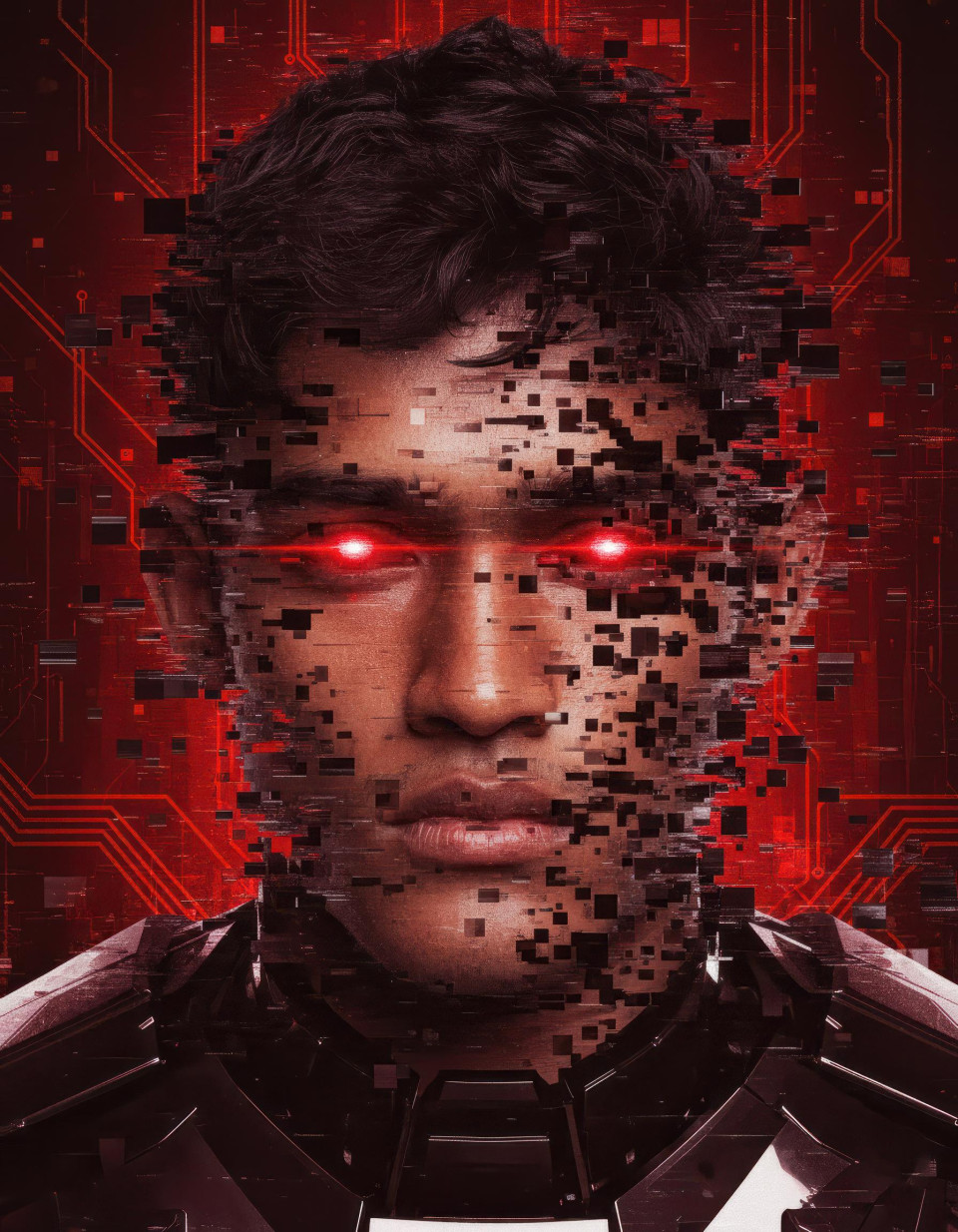 Glitch art futuristic street samurai cyber portrait google gemini prompt